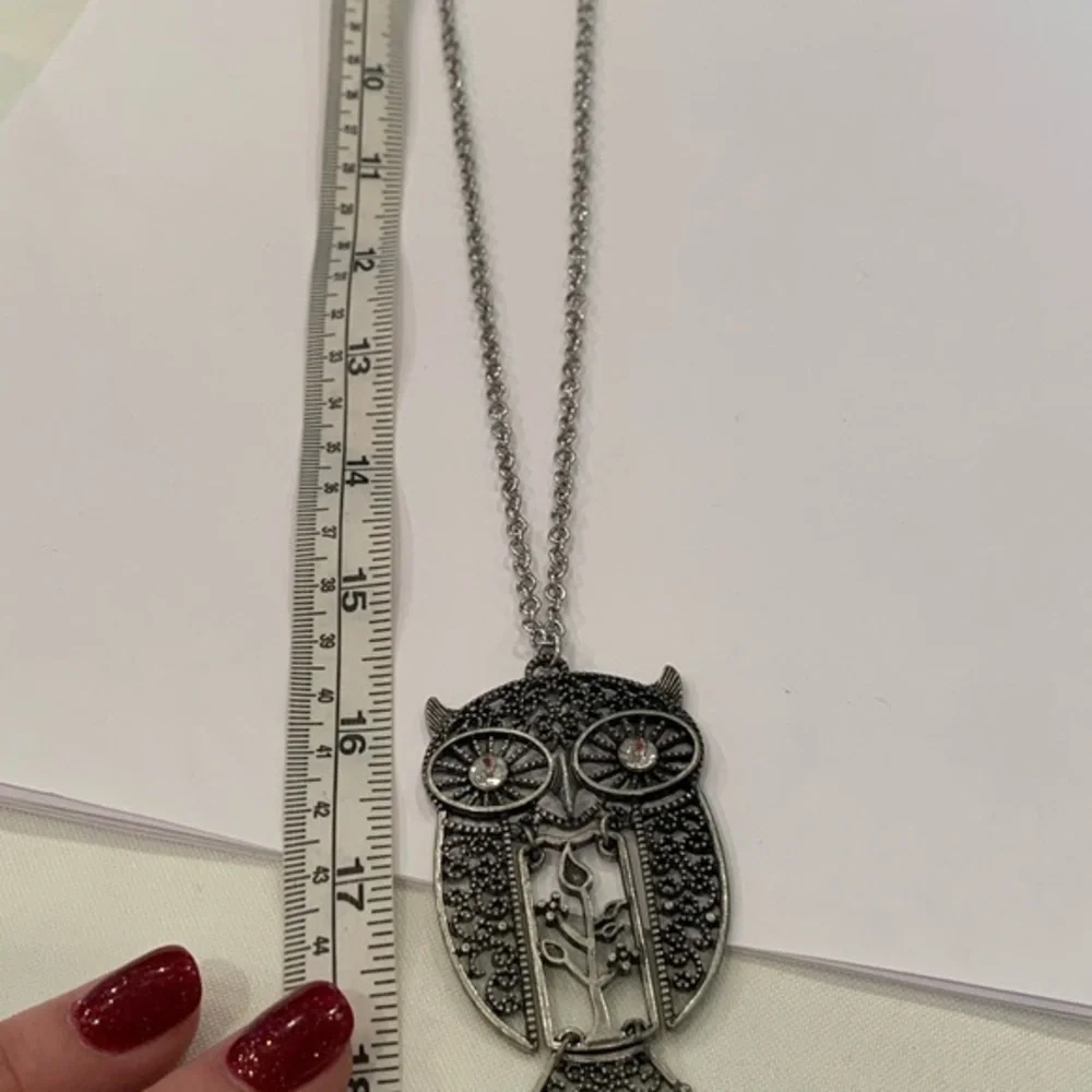 💐5/25 articulating owl long chain silver tone